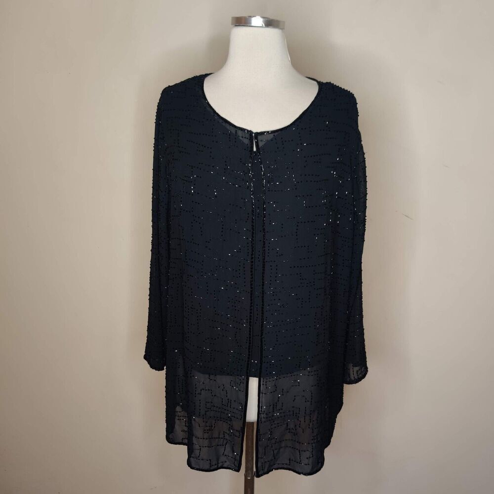 Alfred Angels Beaded Tank Blouse Two Piece Set Black Evening